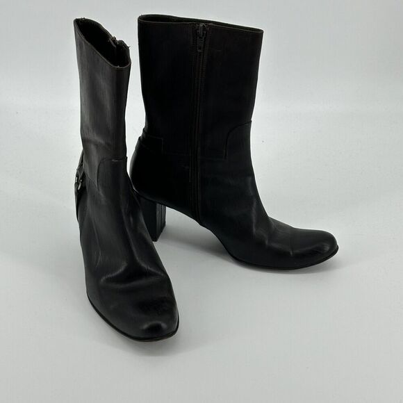 John Varvatos Block Heels Harness Boots F3013204 Sz 9.5 Moto Hand Made In Italy - Picture 3 of 10